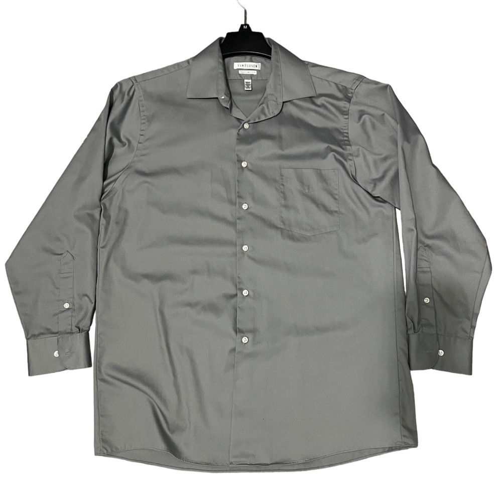 VanHeusen grey button down shirt size 16 55% cotton 45% polyester blend
